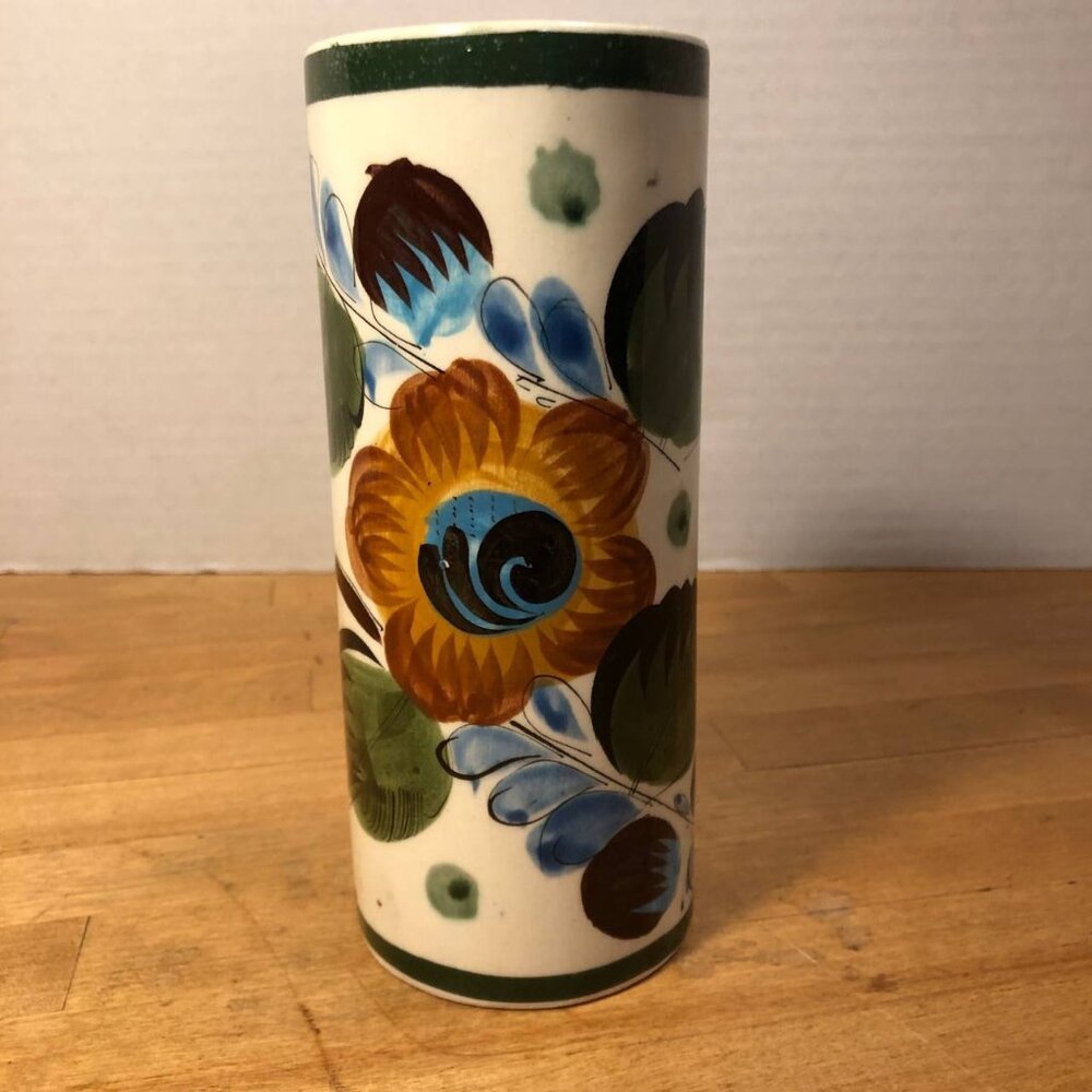 Tonala Mexican Ceramic Folk Art Pottery Hand Painted Multi-Colored Vase
